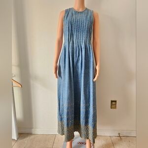 Vintage denim dress with gold embroidery